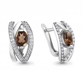Серебряные серьги AQUAMARINE А4746701А с фианитом и кварцем А4746701А фото