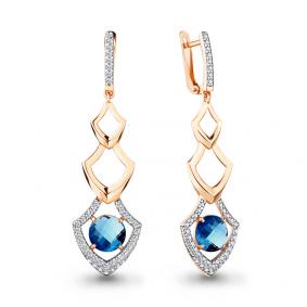 Серьги из золочёного серебра AQUAMARINE А4747193А-п с фианитом и Лондон топазом А4747193А-п фото