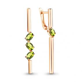 Серьги из золочёного серебра AQUAMARINE А4748607-п с хризолитом А4748607-п фото