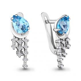 Серебряные серьги AQUAMARINE А4748805А с топазом и фианитом А4748805А фото