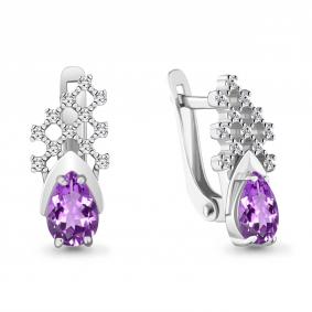 Серебряные серьги AQUAMARINE А4748904А с фианитом и аметистом А4748904А фото