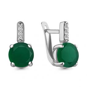 Серебряные серьги AQUAMARINE А4749509А с фианитом и агатом А4749509А фото