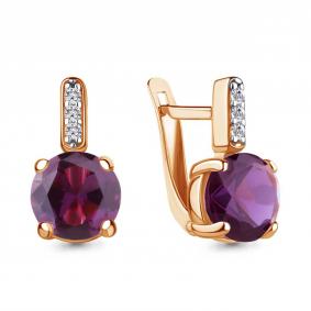 Серьги из золочёного серебра AQUAMARINE А4749584А-п с фианитом и аметистом А4749584А-п фото