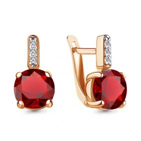 Серьги из золочёного серебра AQUAMARINE А4749585А-п с фианитом и гранатом А4749585А-п фото