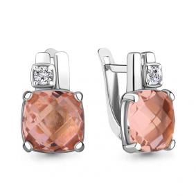 Серебряные серьги AQUAMARINE А4749890А с фианитом и морганитом А4749890А фото