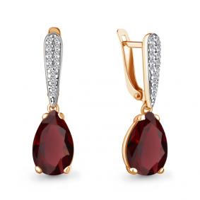 Серьги из золочёного серебра AQUAMARINE А4749985А-п с фианитом и гранатом А4749985А-п фото