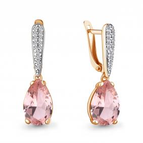 Серьги из золочёного серебра AQUAMARINE А4749990А-п с фианитом и морганитом А4749990А-п фото