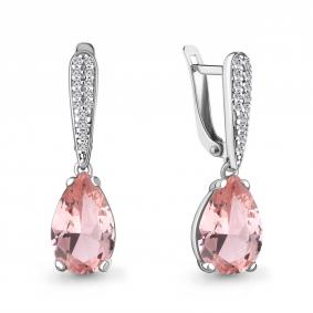 Серебряные серьги AQUAMARINE А4749990А с фианитом и морганитом А4749990А фото