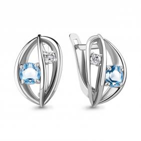 Серебряные серьги AQUAMARINE А4750305А с топазом и фианитом А4750305А фото