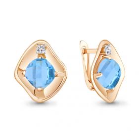 Серьги из золочёного серебра AQUAMARINE А4750688А-п с фианитом и турмалином А4750688А-п фото