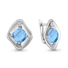 Серебряные серьги AQUAMARINE А4750688А с фианитом и турмалином А4750688А фото