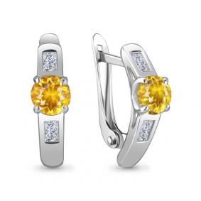 Серебряные серьги AQUAMARINE А4751006 с фианитом и цитрином А4751006 фото