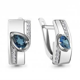 Серебряные серьги AQUAMARINE А4751108А с фианитом и Лондон топазом А4751108А фото