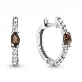 Серебряные серьги AQUAMARINE А4752101А с фианитом и кварцем А4752101А фото