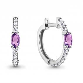 Серебряные серьги AQUAMARINE А4752104А с фианитом и аметистом А4752104А фото