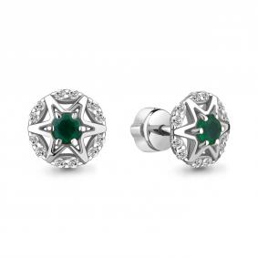 Серебряные серьги AQUAMARINE А4752709А с фианитом и агатом А4752709А фото