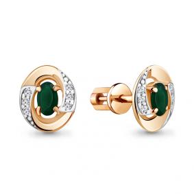 Серьги из золочёного серебра AQUAMARINE А4752809А-пк с фианитом и агатом А4752809А-пк фото