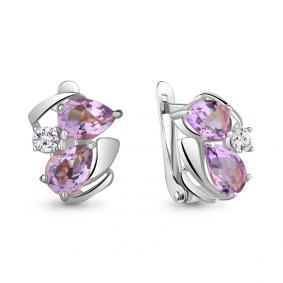 Серебряные серьги AQUAMARINE А4755704А с фианитом и аметистом А4755704А фото