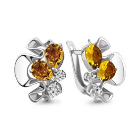 Серебряные серьги AQUAMARINE А4755806А с фианитом и цитрином А4755806А фото