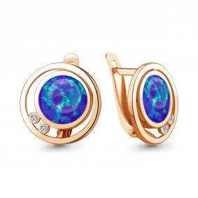Серьги из золочёного серебра AQUAMARINE А4756295А-п с фианитом и опалом А4756295А-п фото