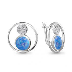 Серебряные серьги AQUAMARINE А4756697А с фианитом и опалом А4756697А фото