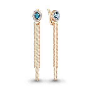 Серьги из золочёного серебра AQUAMARINE А4757508А-п с фианитом и Лондон топазом А4757508А-п фото
