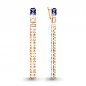 Серьги из золочёного серебра AQUAMARINE А47587603-п с танзанитом А47587603-п фото