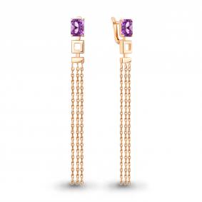 Серьги из золочёного серебра AQUAMARINE А4758784-п с аметистом А4758784-п фото