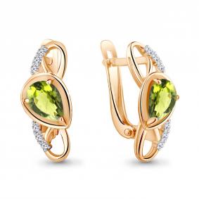 Серьги из золочёного серебра AQUAMARINE А4758907А-п с фианитом и хризолитом А4758907А-п фото