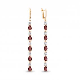 Серьги из золочёного серебра AQUAMARINE А4760203А-п с фианитом и гранатом А4760203А-п фото