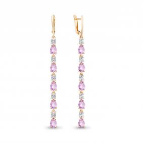 Серьги из золочёного серебра AQUAMARINE А4760204А-п с фианитом и аметистом А4760204А-п фото