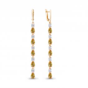 Серьги из золочёного серебра AQUAMARINE А4760206А-п с фианитом и цитрином А4760206А-п фото
