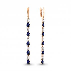 Серьги из золочёного серебра AQUAMARINE А47602АБ-п с фианитом и гидротермальным сапфиром А47602АБ-п фото
