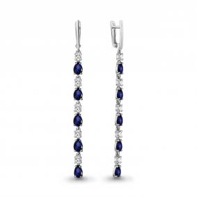Серебряные серьги AQUAMARINE А47602АБ с фианитом и гидротермальным сапфиром А47602АБ фото