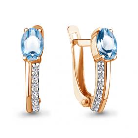Серьги из золочёного серебра AQUAMARINE А4760305А-п с топазом и фианитом А4760305А-п фото