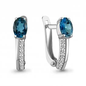 Серебряные серьги AQUAMARINE А4760308А с фианитом и Лондон топазом А4760308А фото