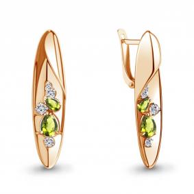 Серьги из золочёного серебра AQUAMARINE А4760907А-п с фианитом и хризолитом А4760907А-п фото