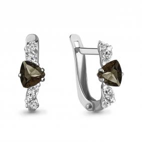 Серебряные серьги AQUAMARINE А4762301А с фианитом и кварцем А4762301А фото