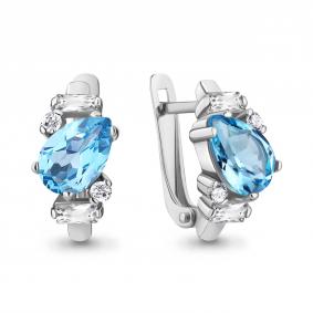 Серебряные серьги AQUAMARINE А4762405А с топазом и фианитом А4762405А фото
