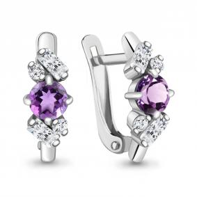 Серебряные серьги AQUAMARINE А4762504А с фианитом и аметистом А4762504А фото