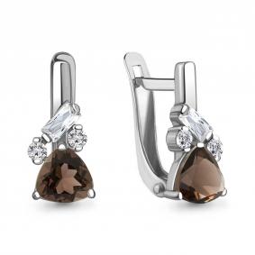 Серебряные серьги AQUAMARINE А4762601А с фианитом и кварцем А4762601А фото