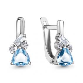 Серебряные серьги AQUAMARINE А4762605А с топазом и фианитом А4762605А фото