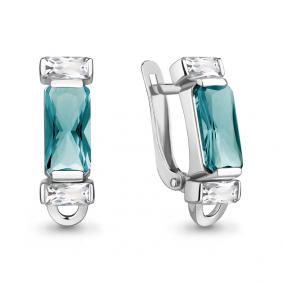 Серебряные серьги AQUAMARINE А4762988 с фианитом и турмалином А4762988 фото