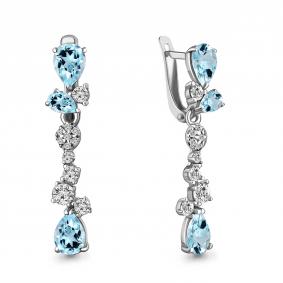 Серебряные серьги AQUAMARINE А4763302А с топазом и фианитом А4763302А фото