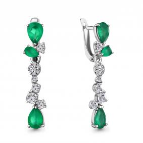 Серебряные серьги AQUAMARINE А4763309А с фианитом и агатом А4763309А фото