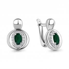 Серебряные серьги AQUAMARINE А4764609А с фианитом и агатом А4764609А фото