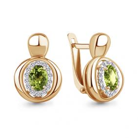 Серьги из золочёного серебра AQUAMARINE А4764707А-п с фианитом и хризолитом А4764707А-п фото