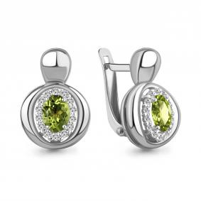 Серебряные серьги AQUAMARINE А4764707А с фианитом и хризолитом А4764707А фото