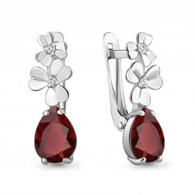 Серебряные серьги AQUAMARINE А4764903А с фианитом и гранатом А4764903А фото
