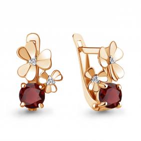 Серьги из золочёного серебра AQUAMARINE А4765003А-п с фианитом и гранатом А4765003А-п фото